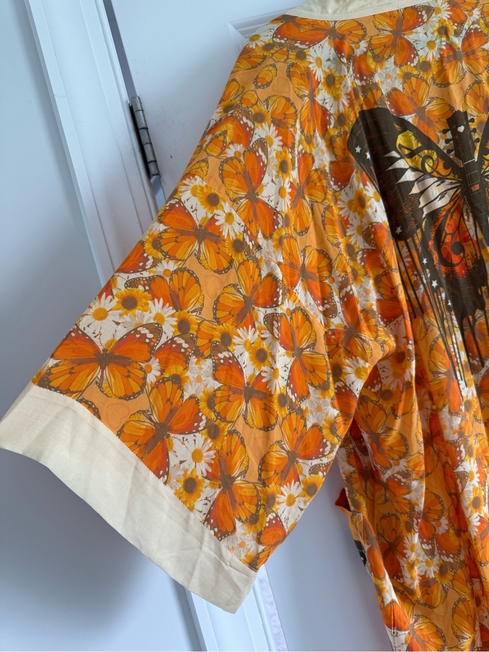 New Henelle Lauren Canyon Bohemian Orange Yellow Floral Butterfly Robe One Size - Picture 8 of 11